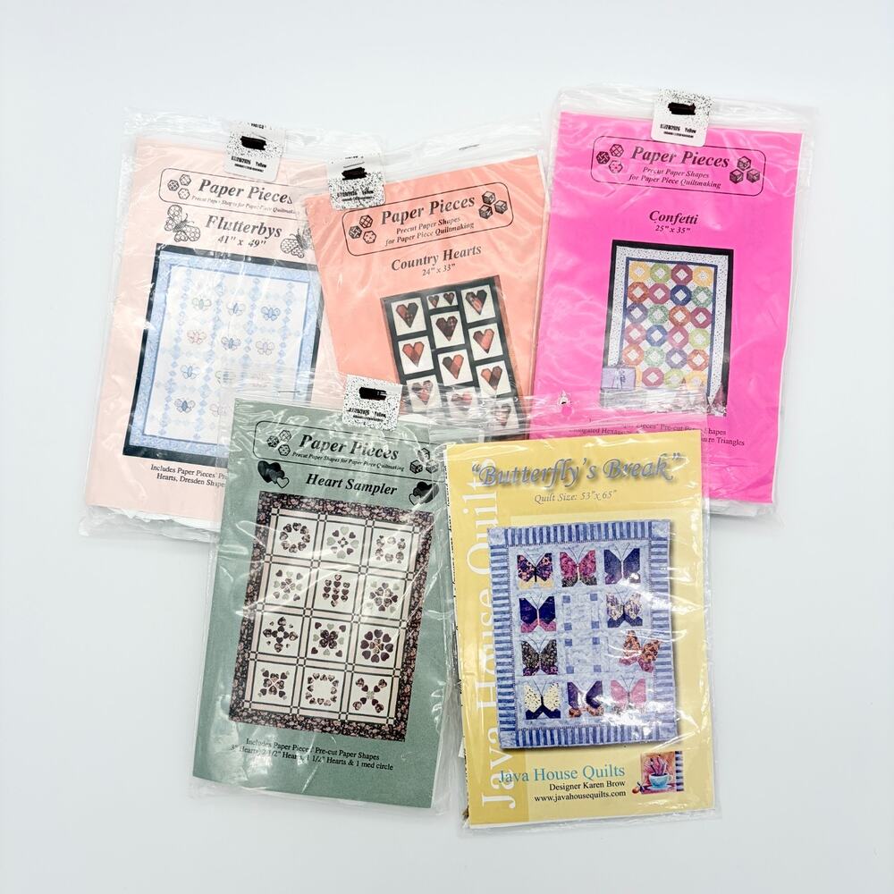 Quilt Pattern Lot 5 Paper Pieces Precut Shapes Hearts Butterflies Confetti